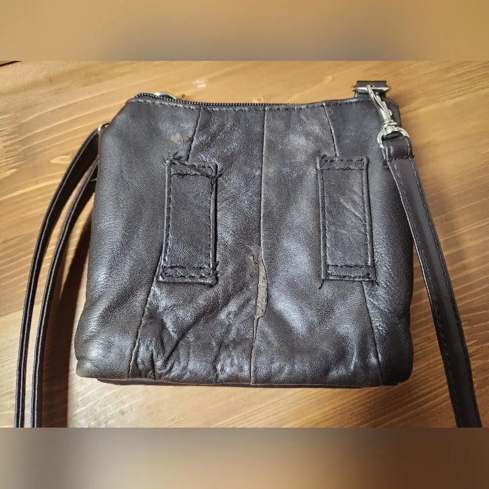 Brown Soft Leather Mini Crossbody Purse Fanny Pack Organizer Bag Belt Loops Nice